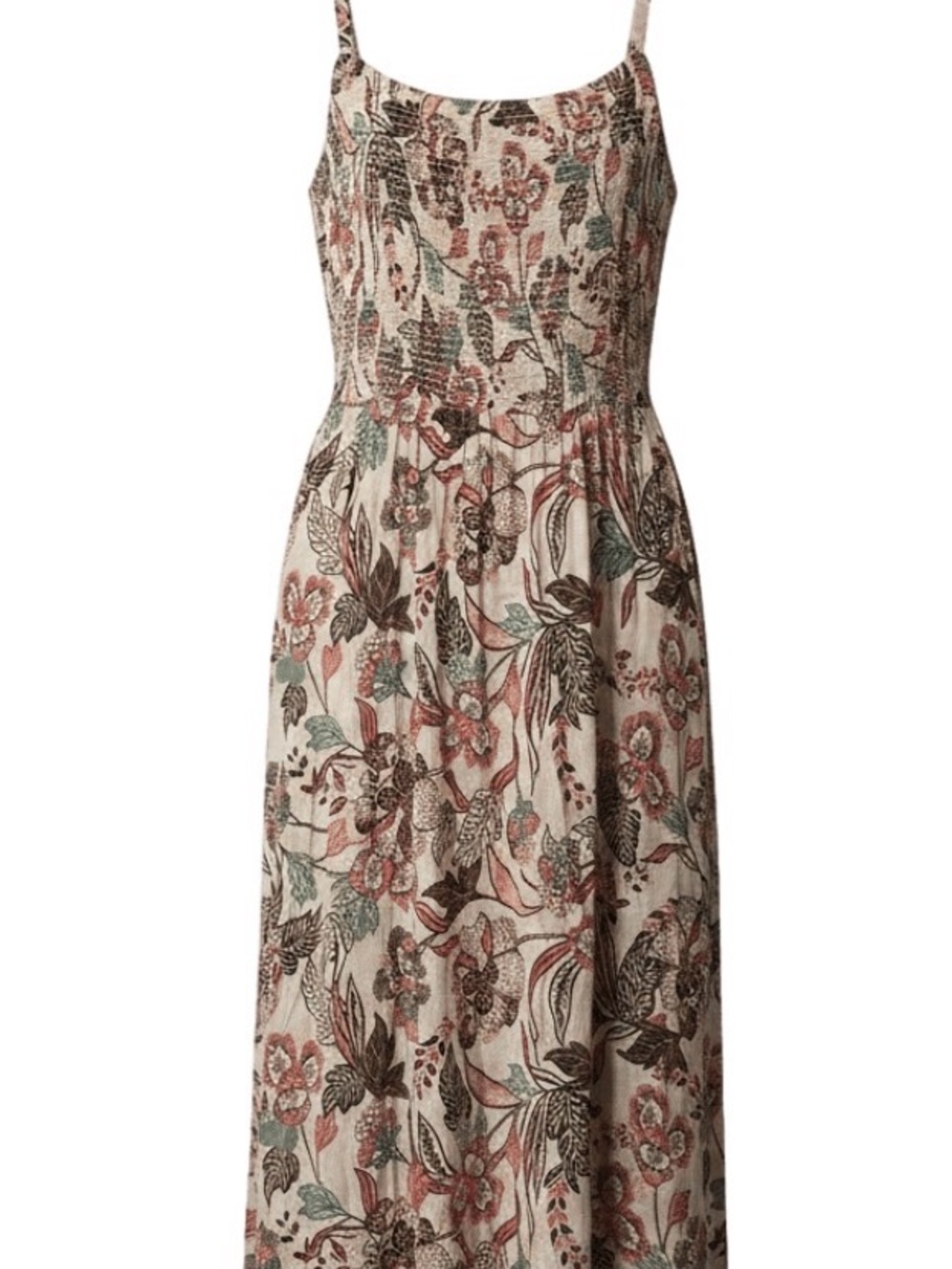Old Navy Floral Smocked Maxi Dress in Cream, Rust, Brown and Pink WITH POCKETS